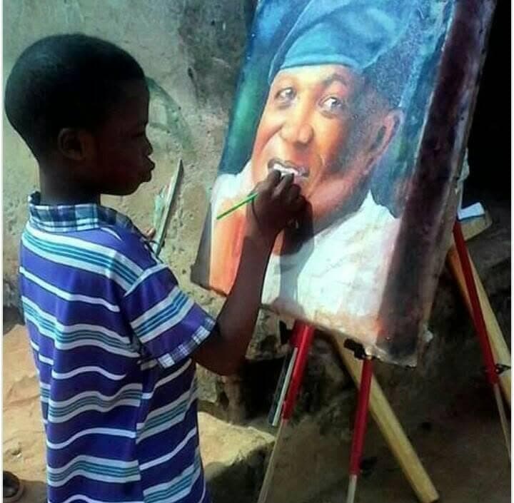 Exploration: A young student paints a portrait